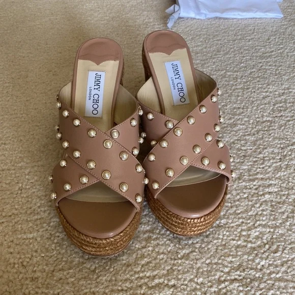 Jimmy Choo Wedge Sandal Taupe Espadrille size 37 - Picture 1 of 7